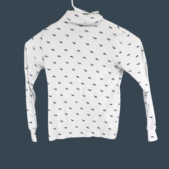 Womens Vintage Currants By Jeri Jo Turtleneck Top Large White & Blue Whale Print - Picture 1 of 6